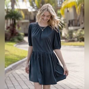 Summersalt The Luxe Pima Puff-Sleeve Mini Dress Midnight M